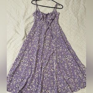 Floral print square neck split thigh dress